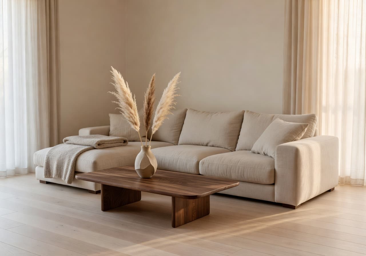 AI で北欧スタイルにリデザインされたリビング インテリアの例