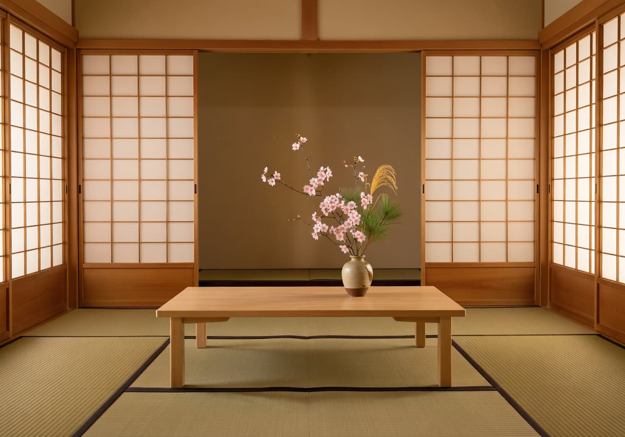 AI で畳と障子のある和室を和モダンにデザインした例