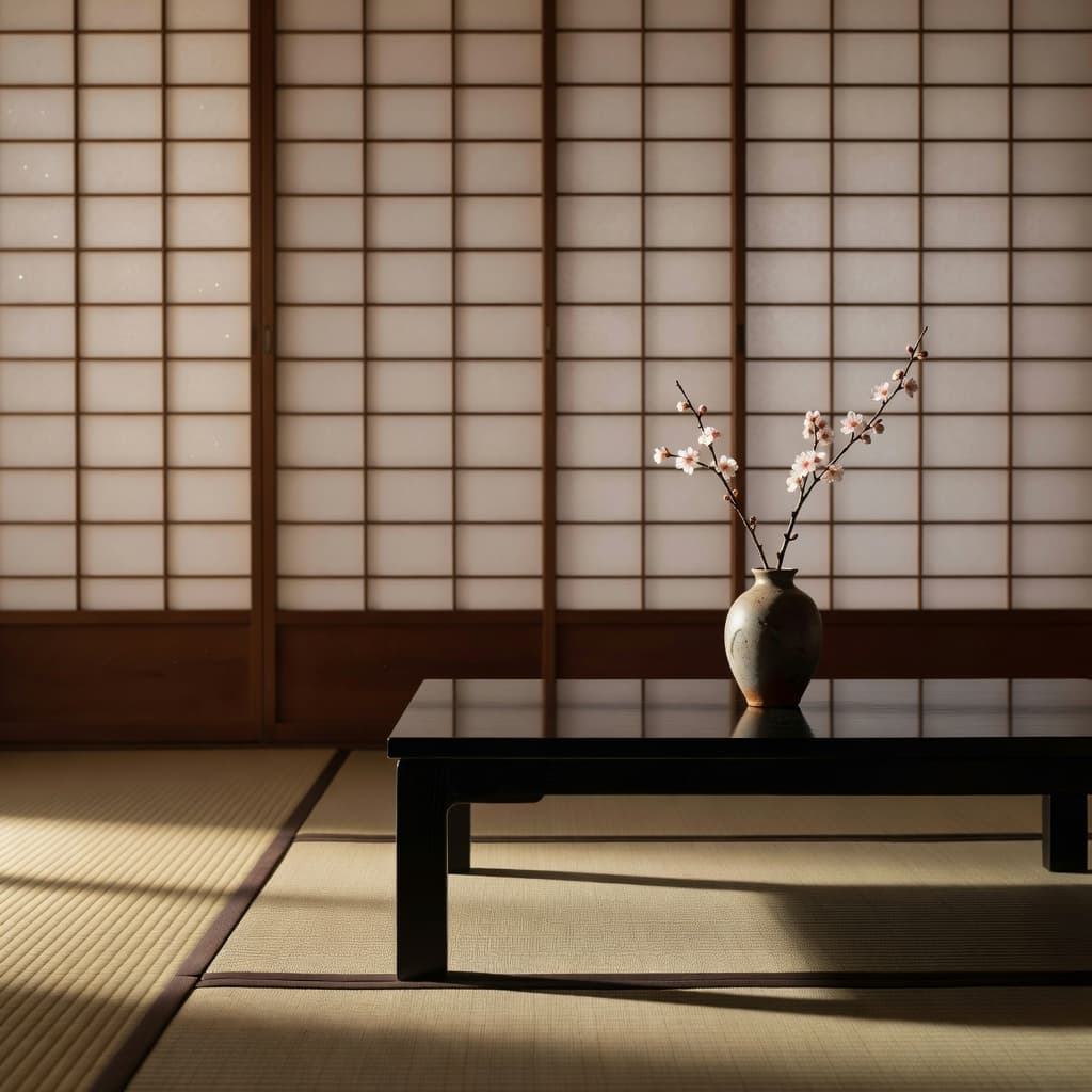 AI で生成した和モダンインテリア(畳と障子のある空間)